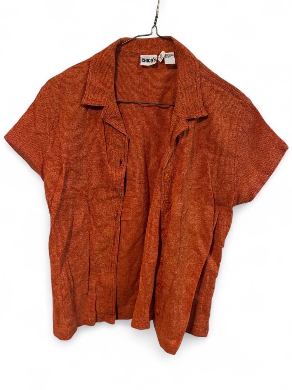Chico's Burnt Orange Short Sleeve Button Front Top - size 0